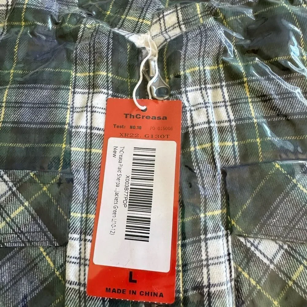 ThCreasa Boys Plaid Flannel‎ Sherpa Zip Up LS Jacket Green L (10-12) NWT IN PKG